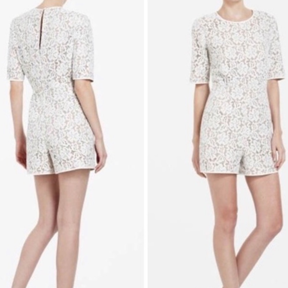 BCBGMAXAZRIA Nude Haile Lace Short Sheeve Romper